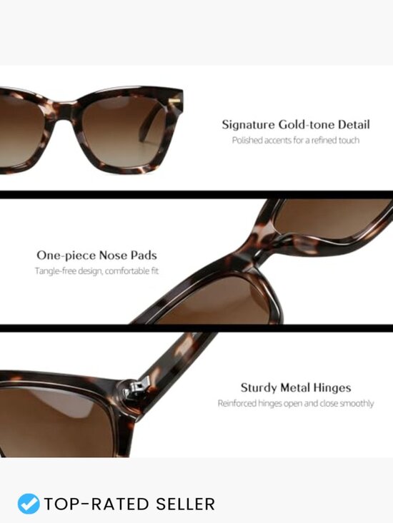 Retro Oversized Square Sunglasses Polarized U400 Vintage Cat-Eye Frame Shades main image 4